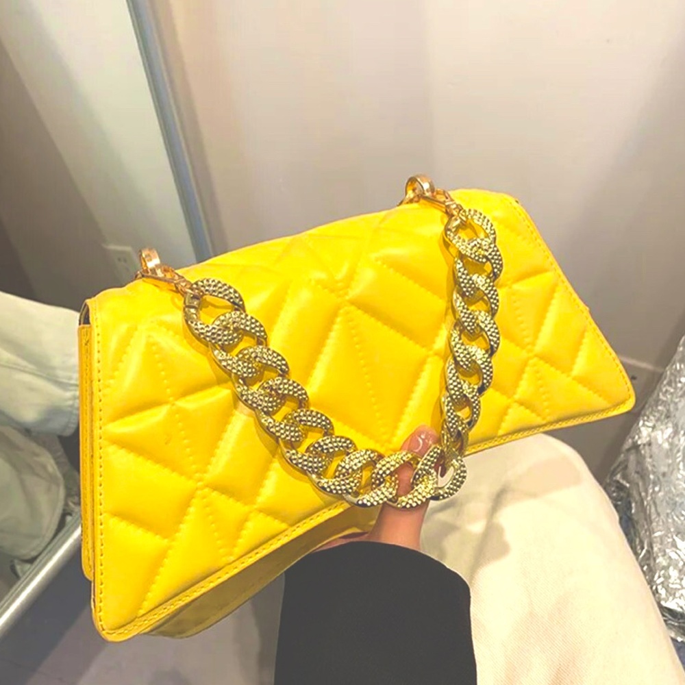 Summer Yellow Color Pop Baguette Crossbody Bag